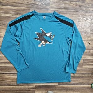 NHL San Jose Sharks Long Sleeve Shirt, Men's XL Teal & Black